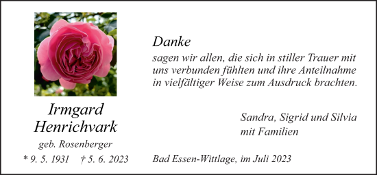Traueranzeige von Irmgard Henrichvark von Neue Osnabrücker Zeitung GmbH & Co. KG