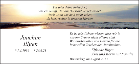Traueranzeige von Joachim Illgen von Neue Osnabrücker Zeitung GmbH & Co. KG
