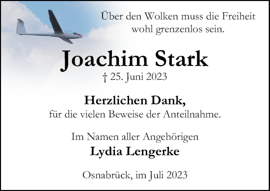 Traueranzeige von Joachim Stark von Neue Osnabrücker Zeitung GmbH & Co. KG