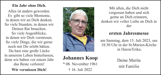 Traueranzeige von Johannes Koop von Neue Osnabrücker Zeitung GmbH & Co. KG