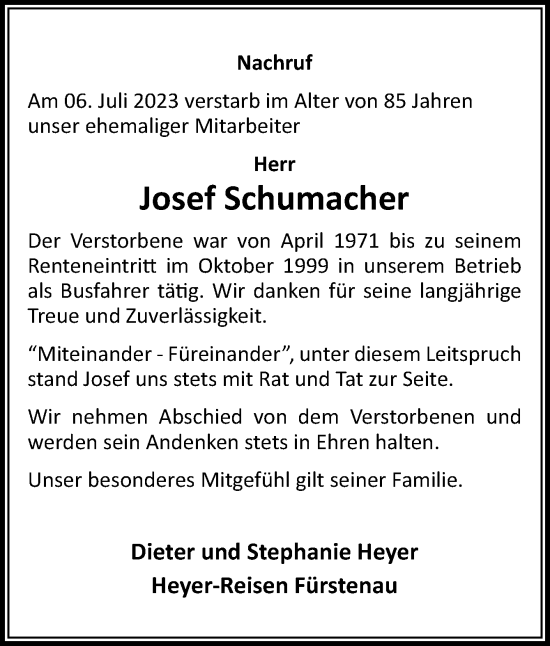 Traueranzeige von Josef Schumacher von Neue Osnabrücker Zeitung GmbH & Co. KG