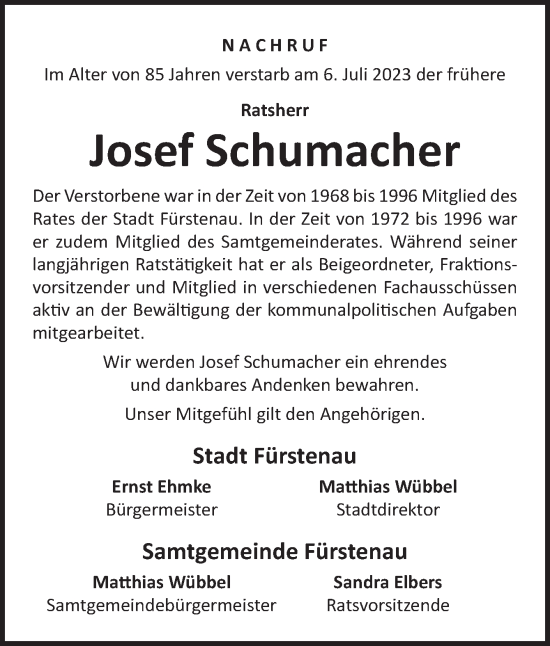 Traueranzeige von Josef Schumacher von Neue Osnabrücker Zeitung GmbH & Co. KG