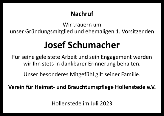 Traueranzeige von Josef Schumacher von Neue Osnabrücker Zeitung GmbH & Co. KG
