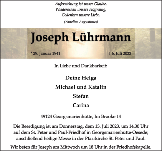 Traueranzeige von Joseph Lührmann von Neue Osnabrücker Zeitung GmbH & Co. KG