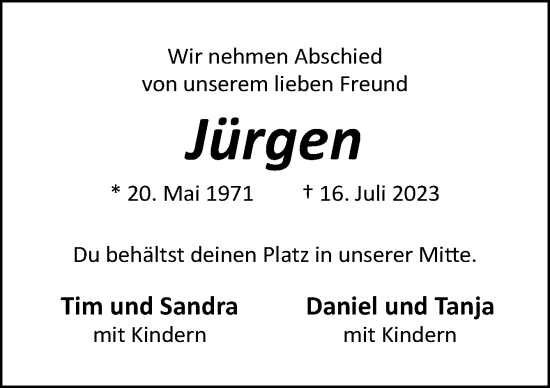 Traueranzeige von Jürgen  von Neue Osnabrücker Zeitung GmbH & Co. KG
