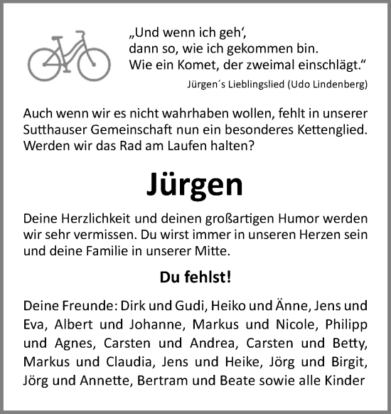 Traueranzeige von Jürgen  von Neue Osnabrücker Zeitung GmbH & Co. KG