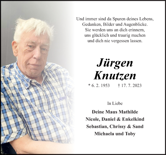 Traueranzeige von Jürgen Knutzen von Neue Osnabrücker Zeitung GmbH & Co. KG