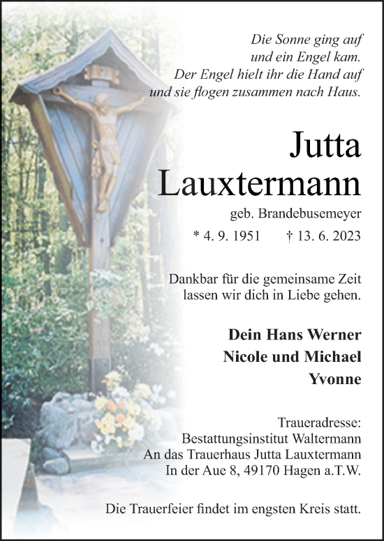 Traueranzeige von Jutta Lauxtermann von Neue Osnabrücker Zeitung GmbH & Co. KG