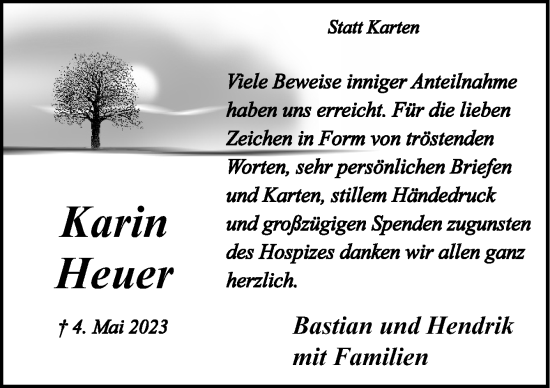 Traueranzeige von Karin Heuer von Neue Osnabrücker Zeitung GmbH & Co. KG