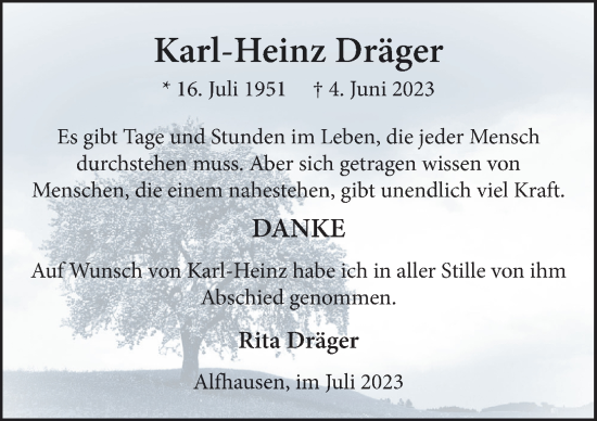 Traueranzeige von Karl-Heinz Dräger von Neue Osnabrücker Zeitung GmbH & Co. KG