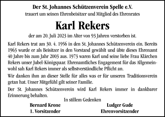 Traueranzeige von Karl Rekers von Neue Osnabrücker Zeitung GmbH & Co. KG