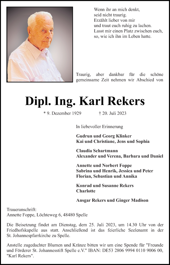 Traueranzeige von Karl Rekers von Neue Osnabrücker Zeitung GmbH & Co. KG