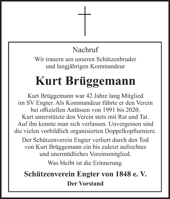 Traueranzeige von Kurt Brüggemann von Neue Osnabrücker Zeitung GmbH & Co. KG