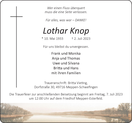 Traueranzeige von Lothar Knop von Neue Osnabrücker Zeitung GmbH & Co. KG
