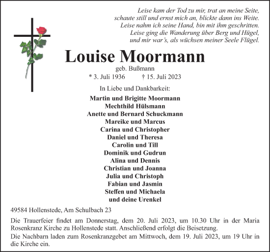 Traueranzeige von Louise Moormann von Neue Osnabrücker Zeitung GmbH & Co. KG