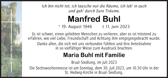 Traueranzeige von Manfred Buhl von Neue Osnabrücker Zeitung GmbH & Co. KG