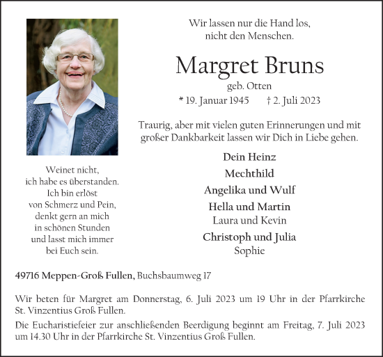 Traueranzeige von Margret Bruns von Neue Osnabrücker Zeitung GmbH & Co. KG