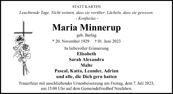 Traueranzeige von Maria Minnerup von Neue Osnabrücker Zeitung GmbH & Co. KG