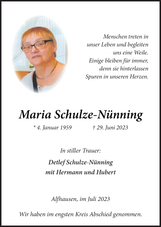 Traueranzeige von Maria Schulze-Nünning von Neue Osnabrücker Zeitung GmbH & Co. KG