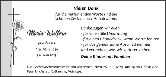 Traueranzeige von Maria Wulfern von Neue Osnabrücker Zeitung GmbH & Co. KG