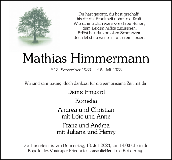 Traueranzeige von Mathias Himmermann von Neue Osnabrücker Zeitung GmbH & Co. KG