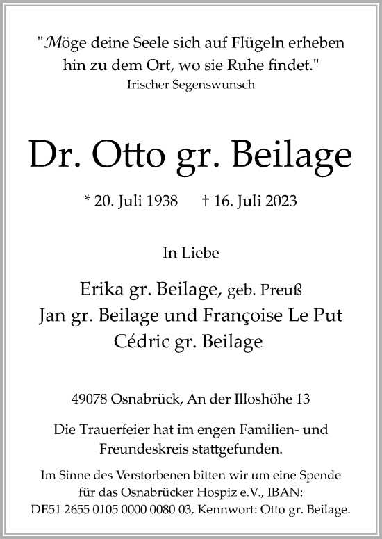 Traueranzeige von Otto Beilage von Neue Osnabrücker Zeitung GmbH & Co. KG