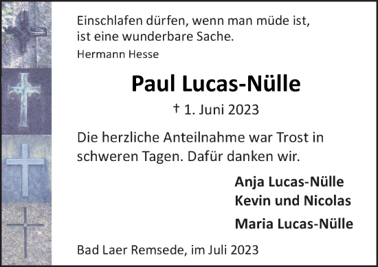 Traueranzeige von Paul Lucas-Nülle von Neue Osnabrücker Zeitung GmbH & Co. KG