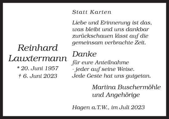 Traueranzeige von Reinhard Lauxtermann von Neue Osnabrücker Zeitung GmbH & Co. KG