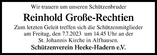 Traueranzeige von Reinhold Große-Rechtien von Neue Osnabrücker Zeitung GmbH & Co. KG