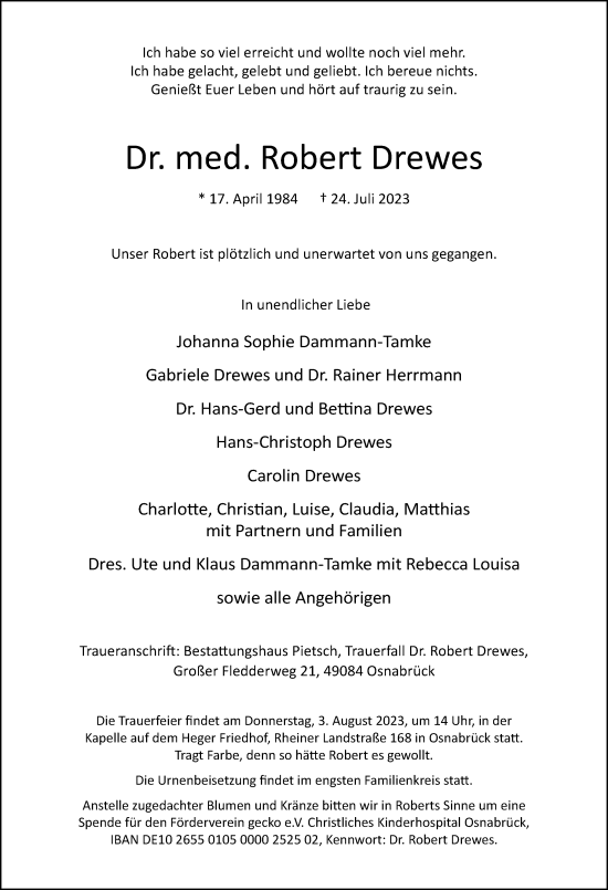 Traueranzeige von Robert Drewes von Neue Osnabrücker Zeitung GmbH & Co. KG