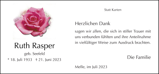 Traueranzeige von Ruth Kasper von Neue Osnabrücker Zeitung GmbH & Co. KG