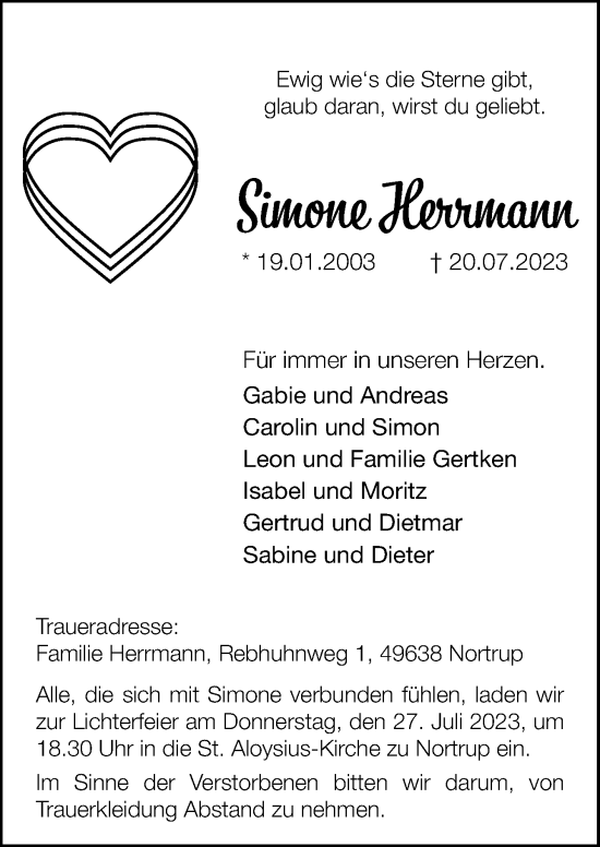 Traueranzeige von Simone Herrmann von Neue Osnabrücker Zeitung GmbH & Co. KG