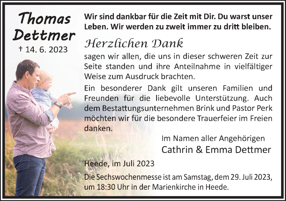  Traueranzeige für Thomas Dettmer vom 26.07.2023 aus Neue Osnabrücker Zeitung GmbH & Co. KG