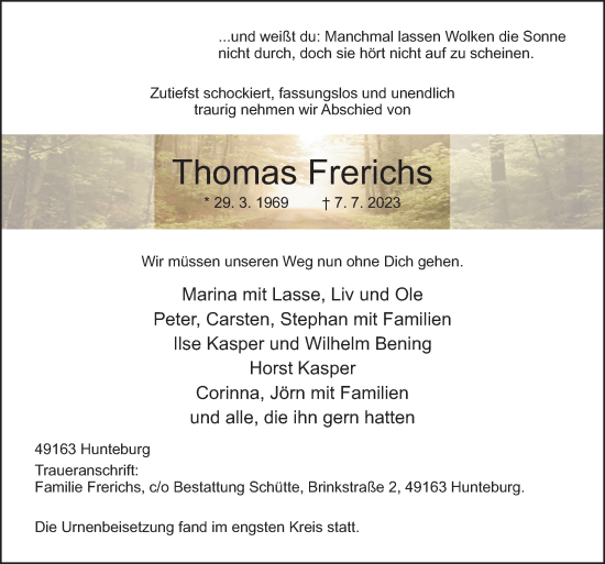 Traueranzeige von Thomas Frerichs von Neue Osnabrücker Zeitung GmbH & Co. KG