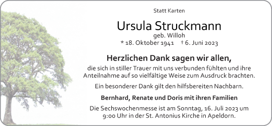 Traueranzeige von Ursula Struckmann von Neue Osnabrücker Zeitung GmbH & Co. KG