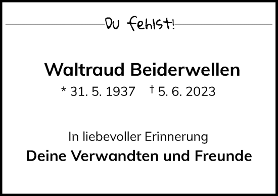 Traueranzeige von Waltraud Beiderwellen von Neue Osnabrücker Zeitung GmbH & Co. KG