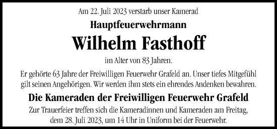 Traueranzeige von Wilhelm Fasthoff von Neue Osnabrücker Zeitung GmbH & Co. KG