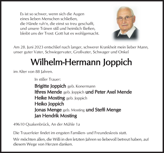 Traueranzeige von Wilhelm-Hermann Joppich von Neue Osnabrücker Zeitung GmbH & Co. KG