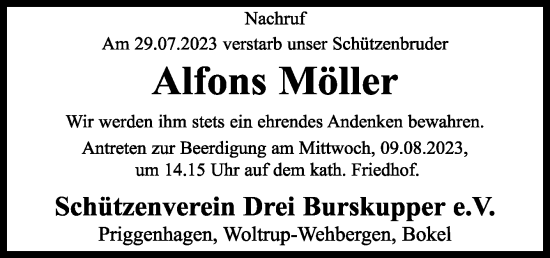 Traueranzeige von Alfons Möller von Neue Osnabrücker Zeitung GmbH & Co. KG