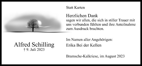 Traueranzeige von Alfred Schilling von Neue Osnabrücker Zeitung GmbH & Co. KG