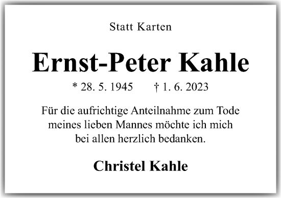 Traueranzeige von Ernst-Peter Kahle von Neue Osnabrücker Zeitung GmbH & Co. KG