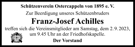 Traueranzeige von Franz-Josef Achilles von Neue Osnabrücker Zeitung GmbH & Co. KG