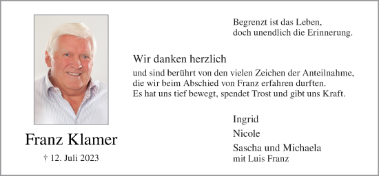 Traueranzeige von Franz Klamer von Neue Osnabrücker Zeitung GmbH & Co. KG