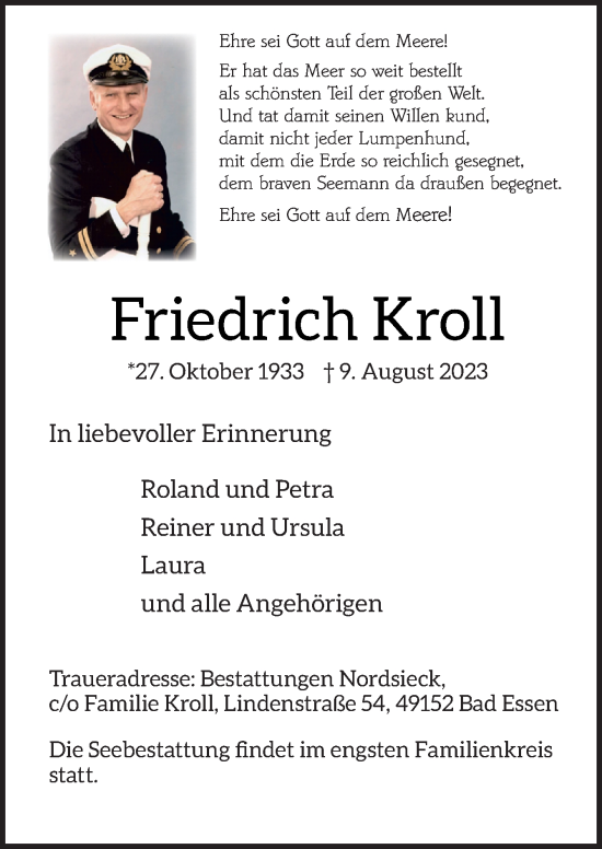 Traueranzeige von Friedrich Kroll von Neue Osnabrücker Zeitung GmbH & Co. KG