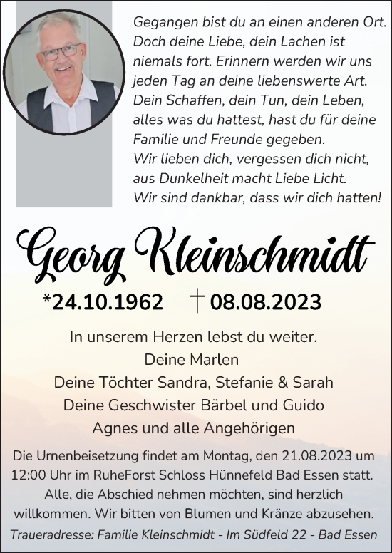 Traueranzeige von Georg Kleinschmidt von Neue Osnabrücker Zeitung GmbH & Co. KG