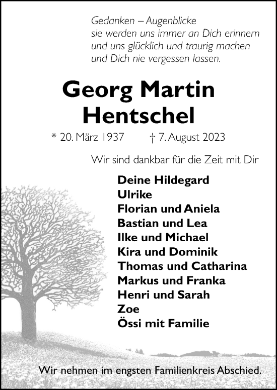 Traueranzeige von Georg Martin Hentschel von Neue Osnabrücker Zeitung GmbH & Co. KG