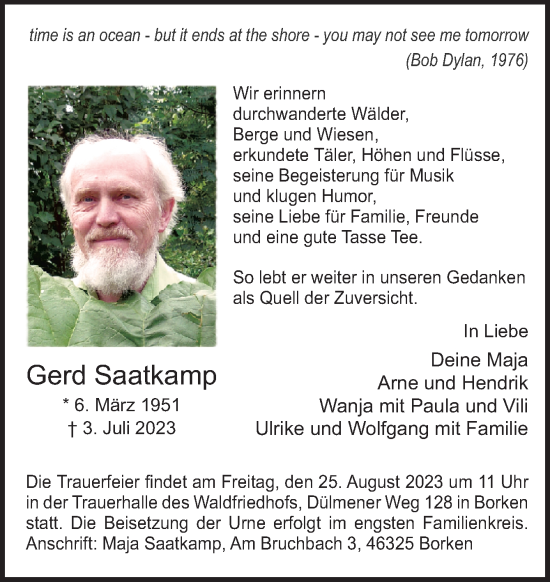 Traueranzeige von Gerd Saatkamp von Neue Osnabrücker Zeitung GmbH & Co. KG