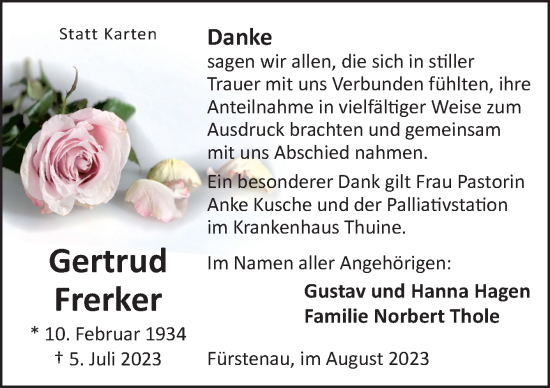 Traueranzeige von Gertrud Frerker von Neue Osnabrücker Zeitung GmbH & Co. KG