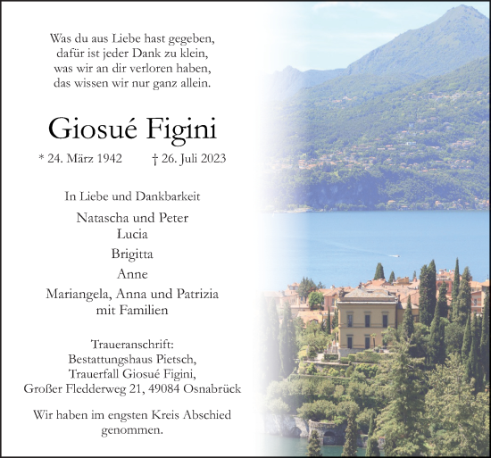 Traueranzeige von Giosué Figini von Neue Osnabrücker Zeitung GmbH & Co. KG