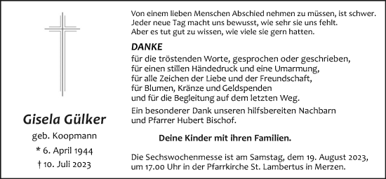 Traueranzeige von Gisela Gülker von Neue Osnabrücker Zeitung GmbH & Co. KG